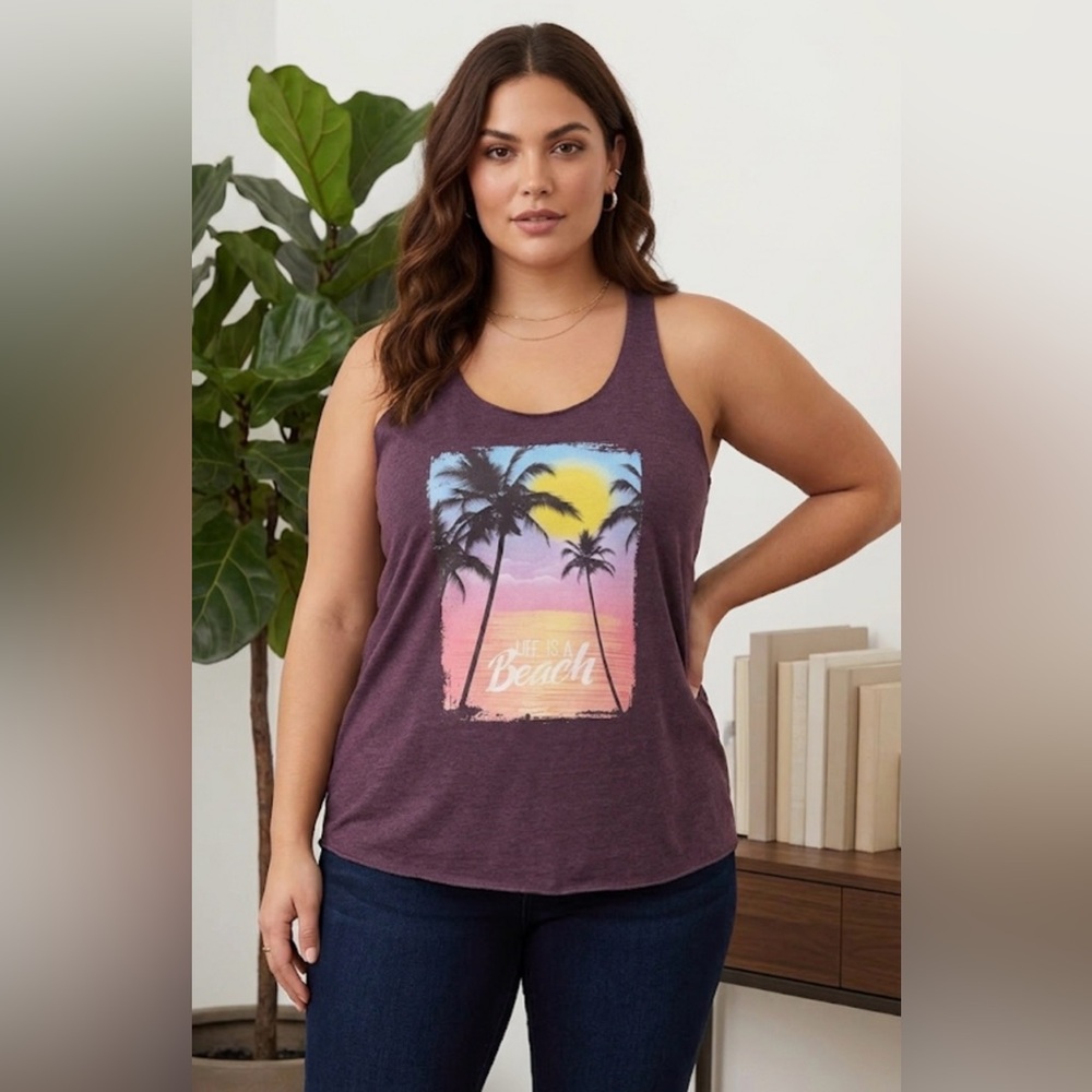 Next Level Apparel - “Life Is A Beach” Purple Sunset Tank Top